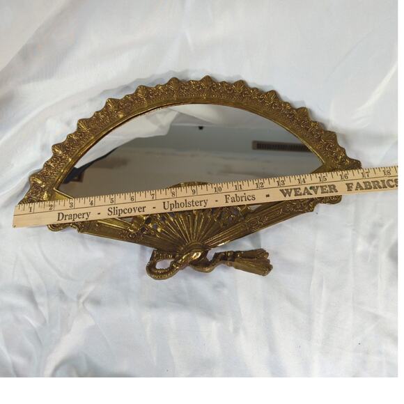 Vintage Brass Fan Shaped Vanity Mirror Missing Stand Victorian Art Nouveau - Picture 6 of 15